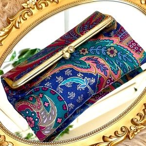 Vintage Kiss Lock Floral Cosmetic Bag with Mirror